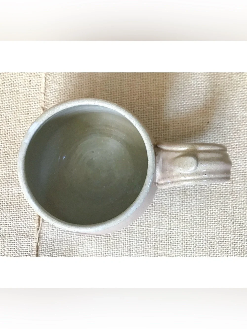 Handmade Pottery Mug Cup Double Spiral Eye Symbol Beige Brown Wide Handle - Picture 5 of 9